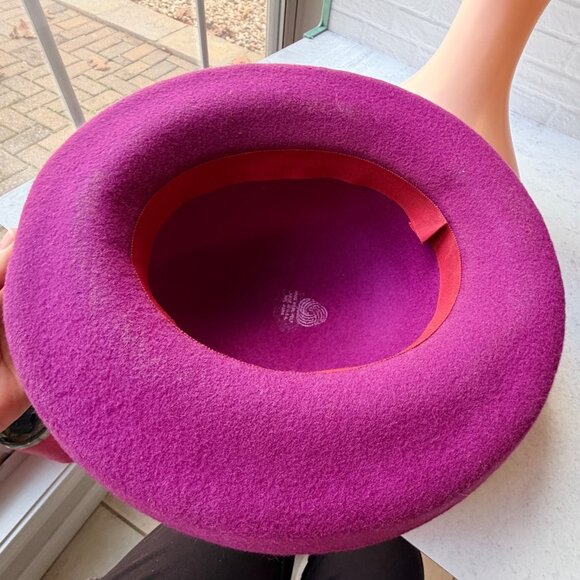 Vintage Magenta Wool Wide Brim Hat with Feather Accent Elegant 1950s 1960s Style main image 7